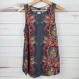 Gypsies & Moondust Blouse Tank Top Size M Gray Floral Print Sleeveless Women's